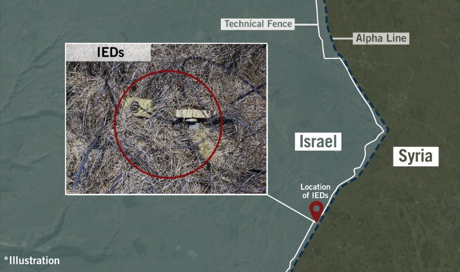 The location of the exposed Improvised Explosive Devices (IEDs), Illustration provided by IDF Spokesperson