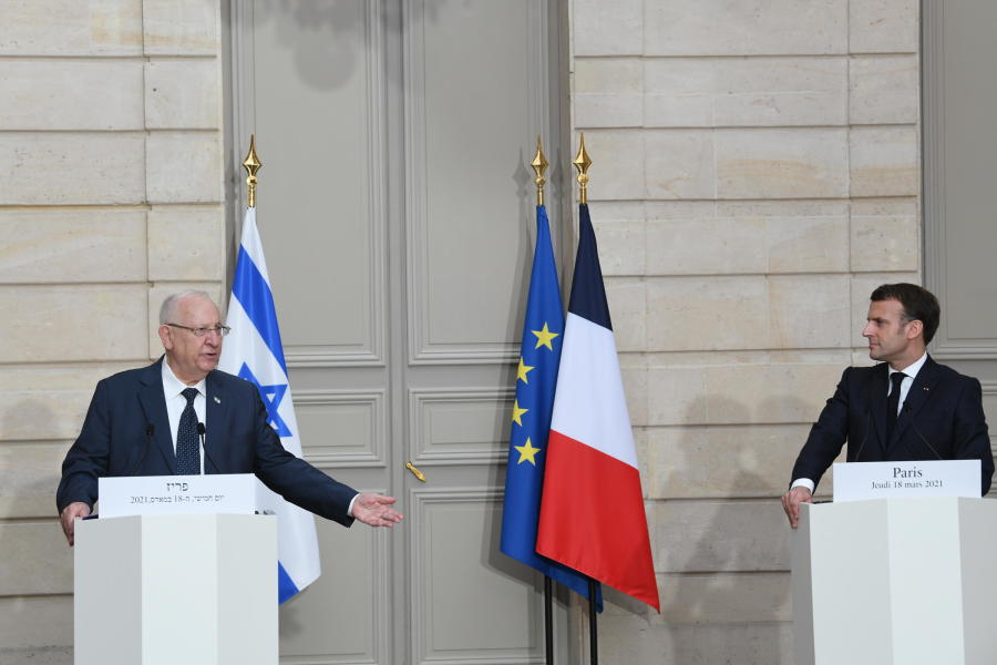 Israeli President Reuven (Ruvi) Rivlin meeting with President Emmanuel Macron of France. (Photo: Amos Ben Gershom/GPO) Rivlin and Macro