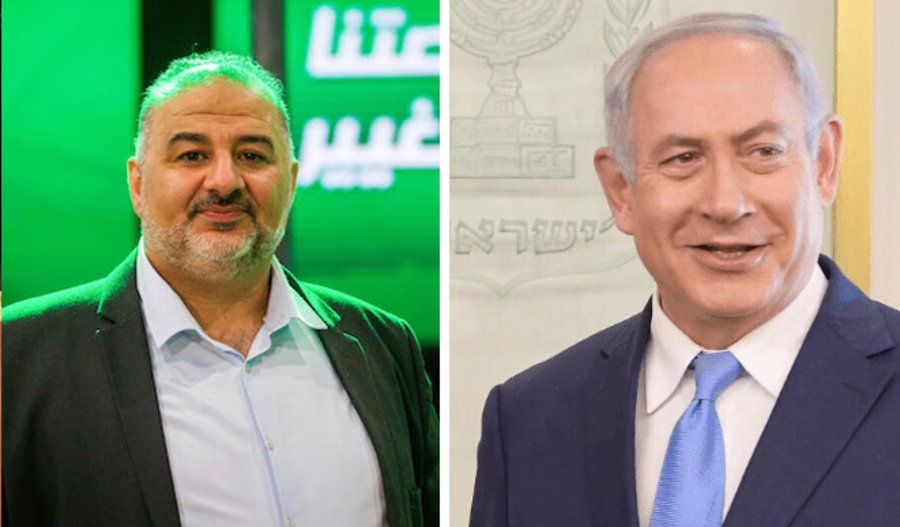Ra'am party leader Mansour Abbas (L) (Photo by Flash90) and Prime Minister Benjamin Netanyahu (Photo: Amos Ben Gershom/GPO).