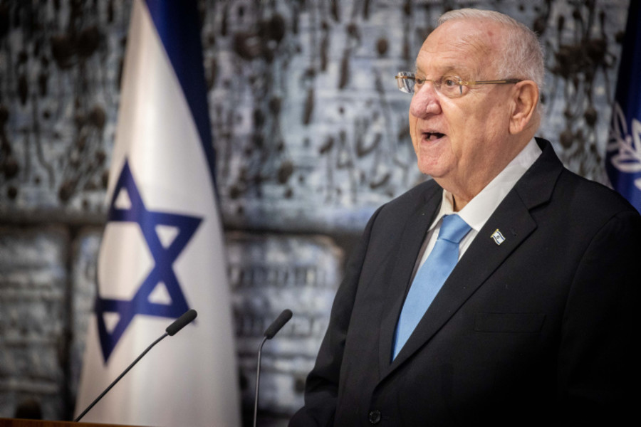 Israeli president Reuven Rivlin speaks during a ceremony receiving the official results of the election from head of the Israeli electoral committee judge Uzi Vogelman, at the President's Residence in Jerusalem on March 31, 2021. Photo by Yonatan Sindel/Flash90 Rivlin