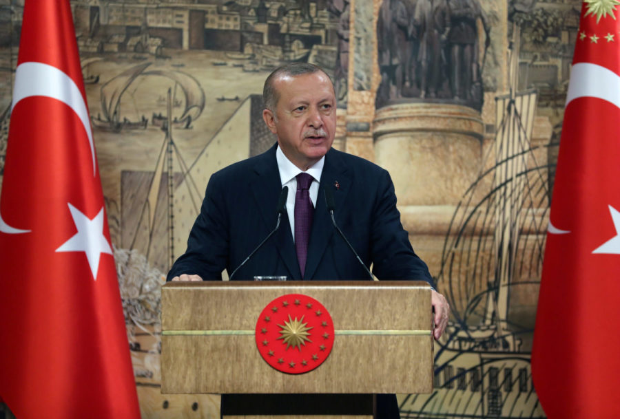 Turkey's President Tayyip Erdoğan addresses the nation in Istanbul, Turkey, Aug. 21, 2020. (Photo: Murat Cetinmuhurdar/PPO/Handout via REUTERS)