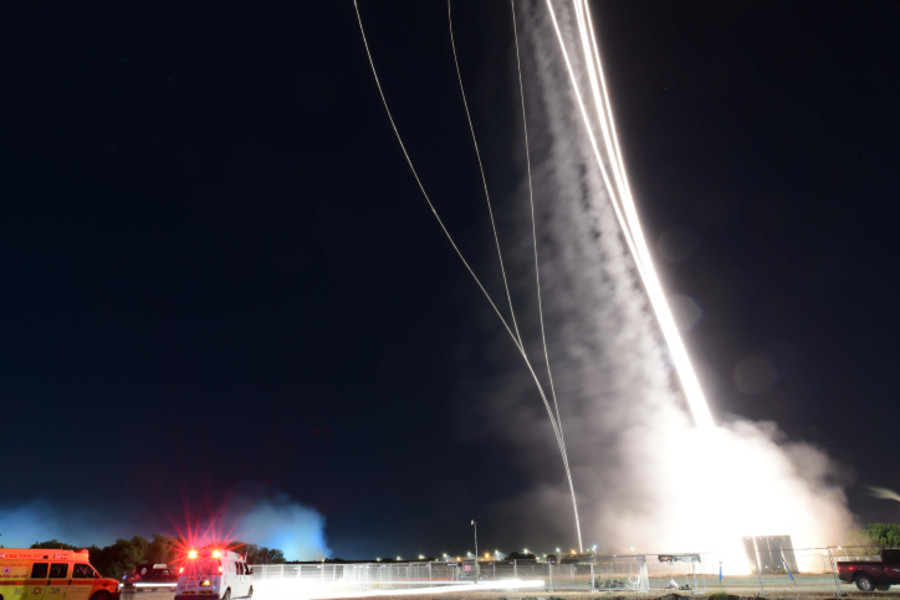 Rockets seen fired from the Gaza strip, into Tel Aviv and central Israel on May 11, 2021. Photo by Tomer Neuberg/Flash90