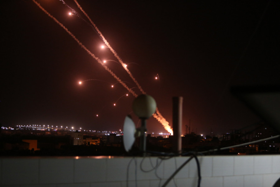 Rockets are launched towards Israel from Rafah, in the southern Gaza Strip, early on May 12, 2021. Photo by Abed Rahim Khatib/Flash90