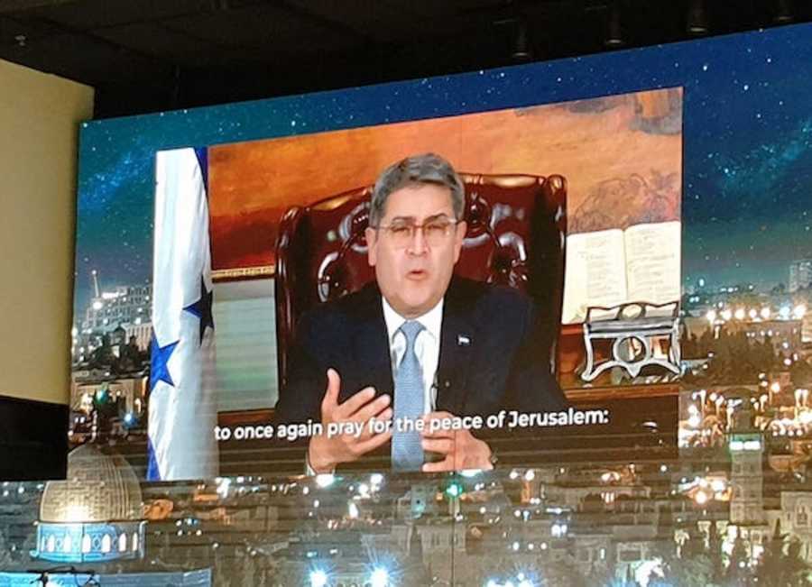Honduras President Juan Orlando Hernández in message to the Jerusalem Prayer Breakfast, June 9, 2021 (Photo: screenshot)