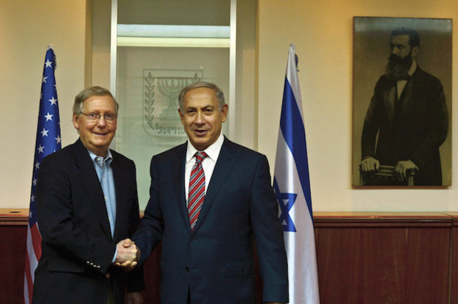 Prime Minister Benjamin Netanyahu meets with then-leader of the Majority in the Senate, Sen. Mitch McConnell, leading the American Congressional Delegation to Israel, October 11, 2015. (Photo: Kobi Gideon/GPO)