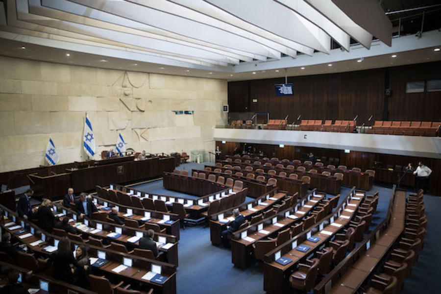 View of the plenum hall of the Knesset, the Israeli parliament in Jerusalem on February 10, 2020. Photo by Yonatan Sindel/Flash90