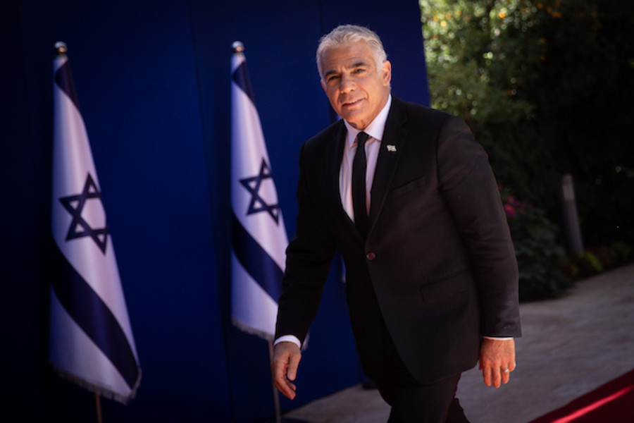Foreign Minister Yair Lapid arrives at the President's Residence in Jerusalem for a group photo of the newly sworn in Israeli government, June 14, 2021. (Photo: Yonatan Sindel/Flash90)
