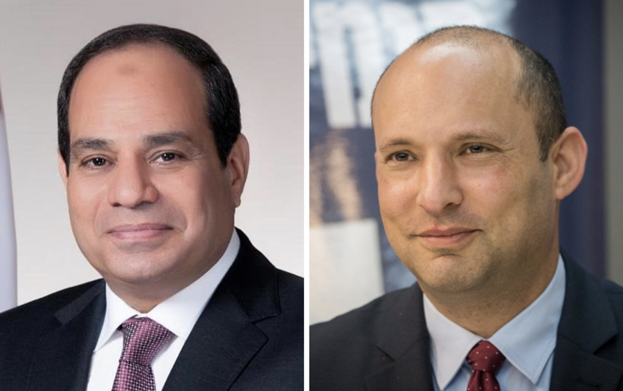 Egyptian President Abdel Fattah el-Sisi (Photo: Ministry of Communications and Information Technology in Egypt via Wikimedia), Israeli Prime Minister Naftali Bennett (Photo: Yonatan Sindel/Flash90)
