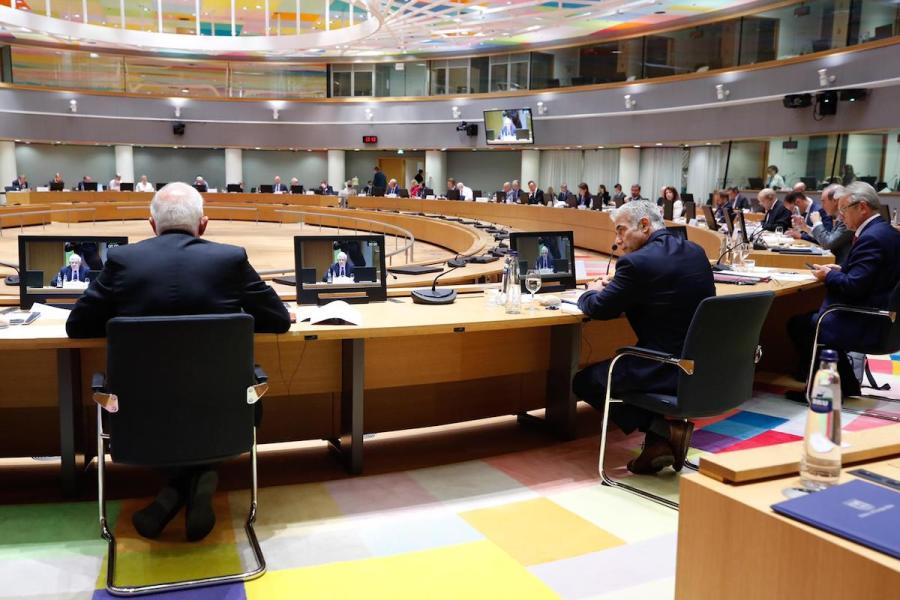 Israeli Foreign Minister Yair Lapid at the EU’s Foreign Affairs Council in Brussels, July 12, 2021 (Photo: European Union)