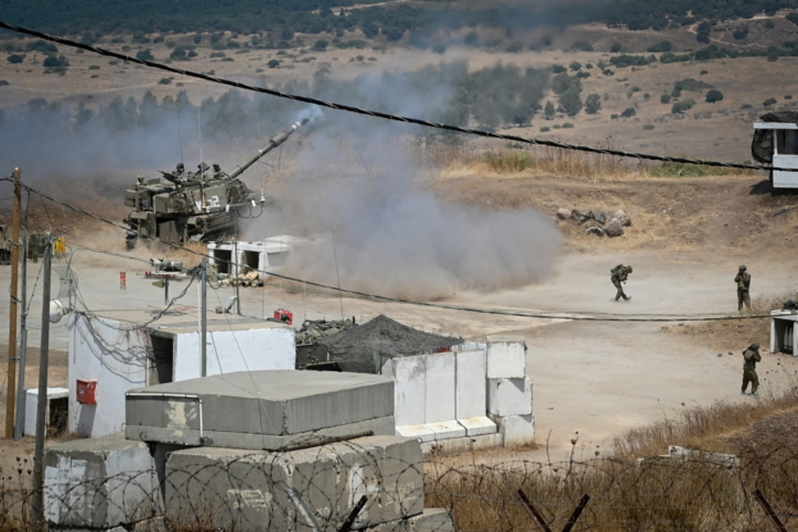 Israeli patriot missiles intercept rockets fired from Hizballah in Lebanon into the Golan heights, northern Israel and Israeli artillery forces retaliate fire towards them. August 2021. Photo by Michael Giladi/Flash90