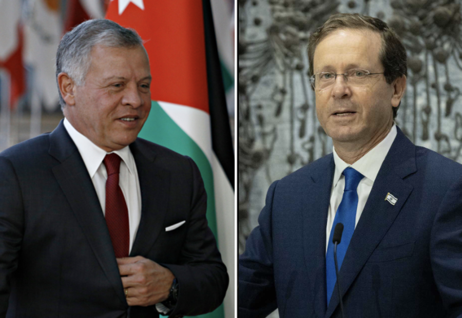 Jordan's King Abdullah II (Photo: Shutterstock), Israeli President Isaac Herzog (Photo: Yonatan Sindel/Flash90)