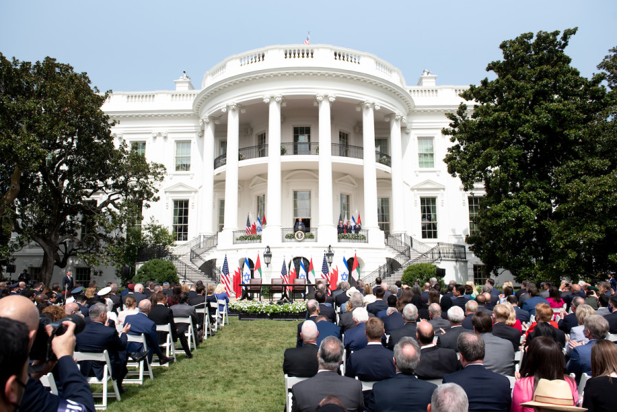 A view of the South Lawn during the signing ceremony of the Abraham Accords between Israel, UAE and Bahrain at the White House in Washington, DC., Sept. 15, 2020. (Photo: Shutterstock)
