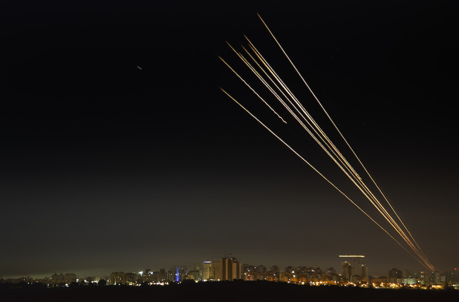 A long exposure picture shows the Iron Dome anti-missile system intercepting rockets fired from the Gaza Strip to Israel, over the southern Israeli city of Ashkelon, May 16, 2021. (Photo: Avi Roccah/Flash90)