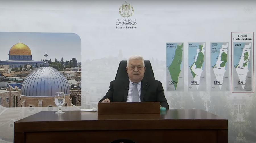 Palestinian Authority President Mahmoud Abbas delivers a pre-recorded message at 2021 U.N. General Assembly, Sept. 24, 2021 (Photo: screenshot)