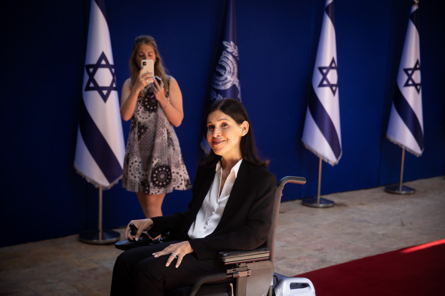 Minister of Energy Karine Elharrar arrives to the President's Residence in Jerusalem, for a group photo of the newly sworn in Israeli government, June 14, 2021. (Photo: Yonatan Sindel/Flash90)