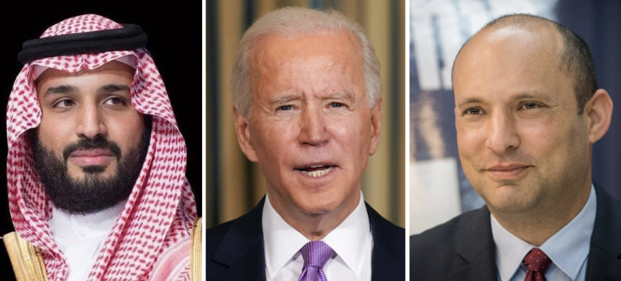 Saudi Crown Prince Mohammed bin Salman, US President Joe Biden and Israeli Prime Minister Naftali Bennett (Photos: Facebook, Shutterstock, Yonatan Sindel/Flash90)