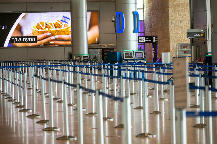 The almost empty departure hall at Ben-Gurion International Airport near Tel Aviv, Feb. 28, 2021. (Photo: Yossi Aloni/Flash90)