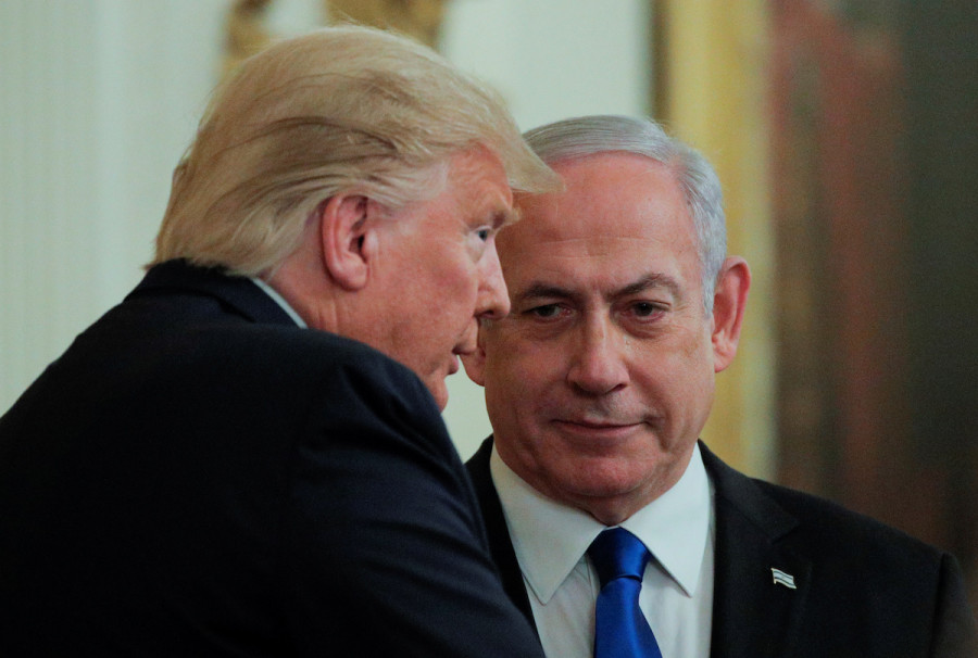 U.S. President Donald Trump and Israel's Prime Minister Benjamin Netanyahu at a joint news conference on a new Middle East peace plan proposal in the White House in Washington, U.S., January 28, 2020. (Photo: REUTERS/Brendan McDermid)