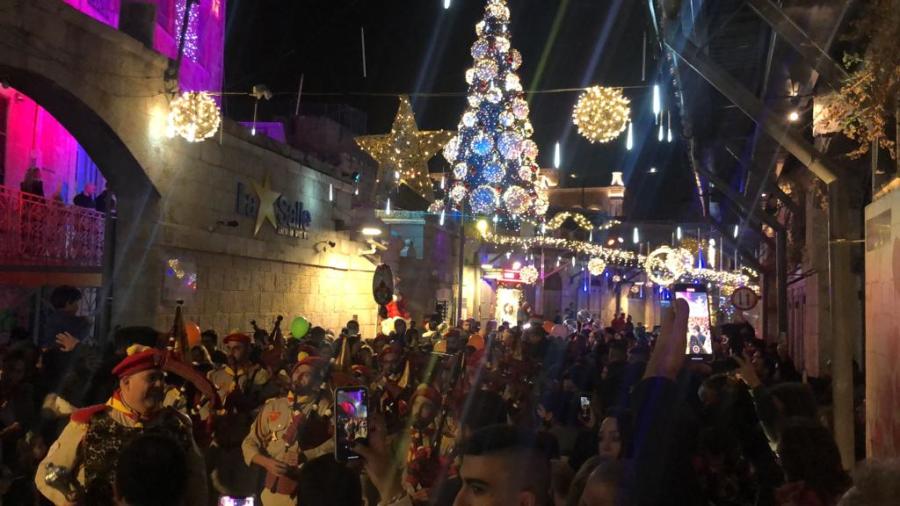 Christmas tree lighting at De La Salle Church in Jerusalem, Dec. 12, 2021 (Photo: ALL ISRAEL NEWS)