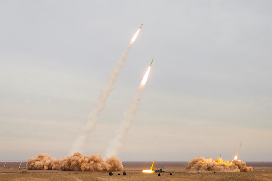Missiles are launched during a joint exercise called the 'Great Prophet 17', in the southwest of Iran, December 24, 2021. Picture taken December 24, 2021. Saeed Sajjadi/Fars News/WANA (West Asia News Agency) via REUTERS.