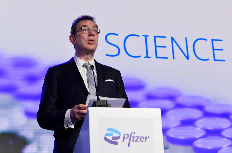 Pfizer CEO Albert Bourla speaks at a press conference in Puurs, Belgium, April 23, 2021. (Photo: John Thys/Pool via REUTERS)