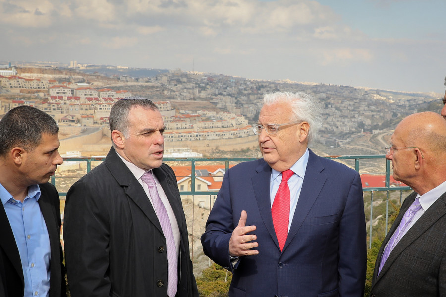 Then-U.S. Ambassador to Israel, David Friedman meets with heads of local councils in Judea and Samaria during a visit in the Jewish settlement of Efrat, in Gush Etzion, Feb. 20, 2020. (Photo: Gershon Elinson/Flash90)