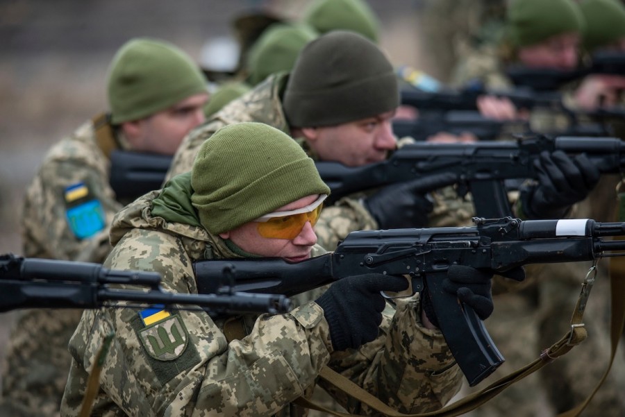 Ukrainian civilians training in preparation to join a new military branch: the Territorial Defense Force, Dnipro, Ukraine, Feb. 19, 2022. (Photo: EyePress News via Reuters)