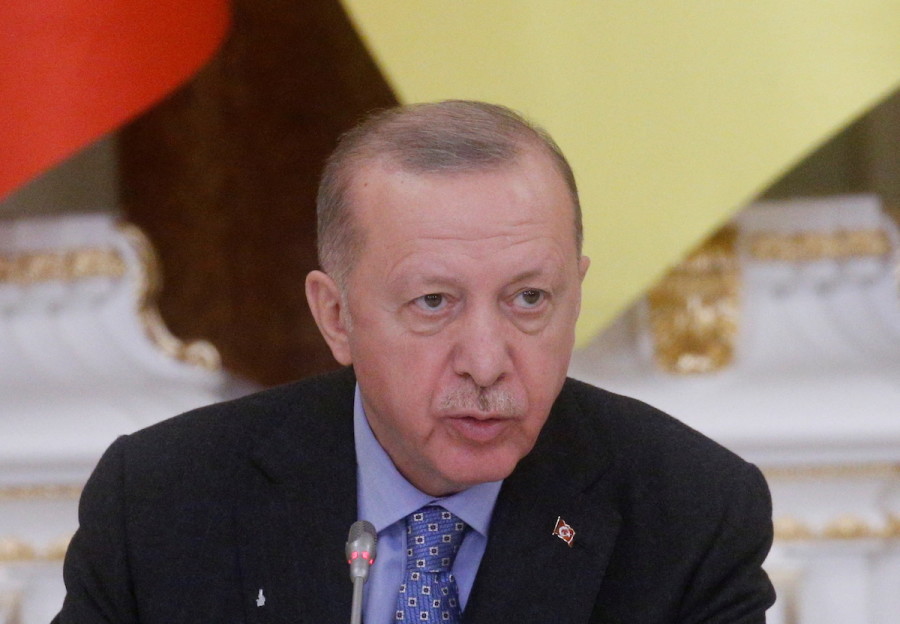 Turkish President Recep Tayyip Erdoğan speaks during a joint news conference with Ukrainian President Volodymyr Zelenskyy in Kyiv, Ukraine, Feb. 3, 2022. (Photo: Reuters/Valentyn Ogirenko)