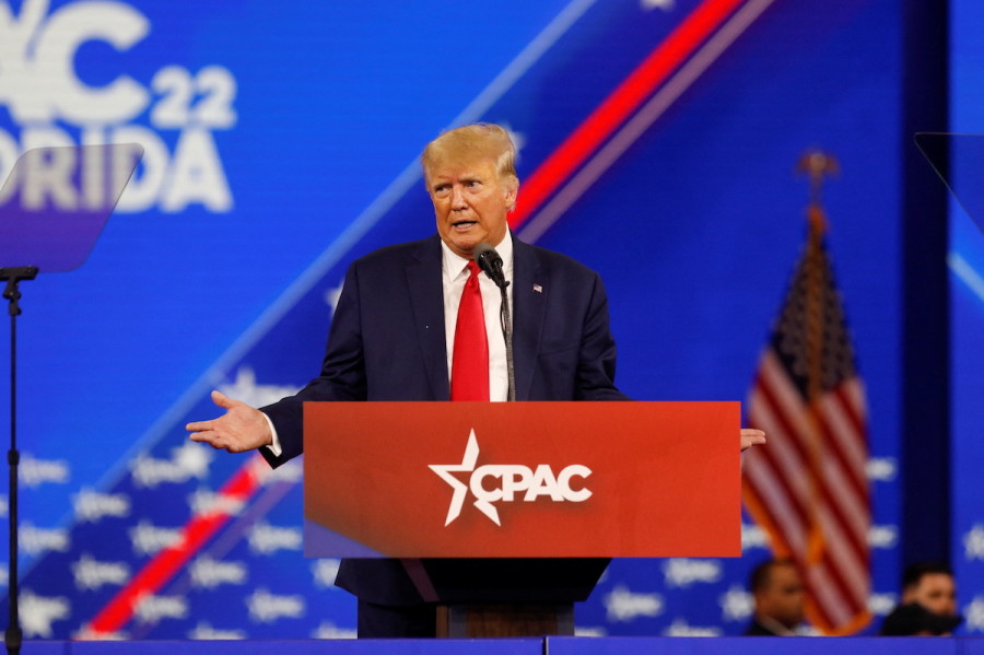 Former U.S. President Donald Trump speaks during the Conservative Political Action Conference (CPAC) in Orlando, Florida, U.S. February 26, 2022. REUTERS/Octavio Jones