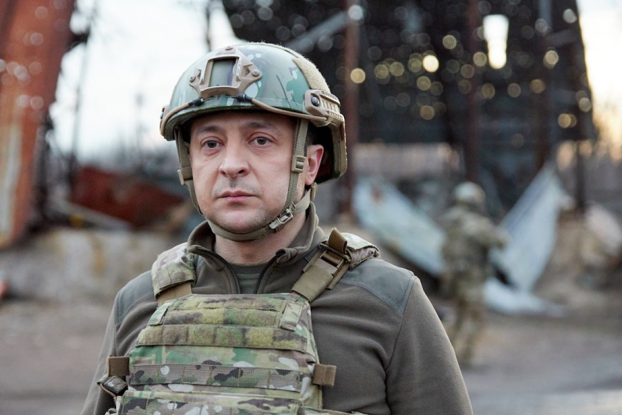 Ukrainian President Volodymyr Zelenskyy visits the front positions of the army in the Donetsk region in eastern Ukraine, Feb. 17, 2022 (Photo: Shutterstock)