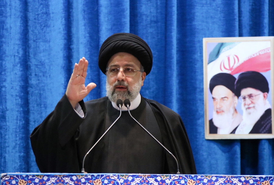 Iranian President Ebrahim Raisi speaks at Tehran's Friday prayer on the occasion of the 43rd anniversary of the Islamic Revolution of Iran in Tehran, Iran, Feb. 11, 2022. (Photo: President Website/WANA/Handout via Reuters)