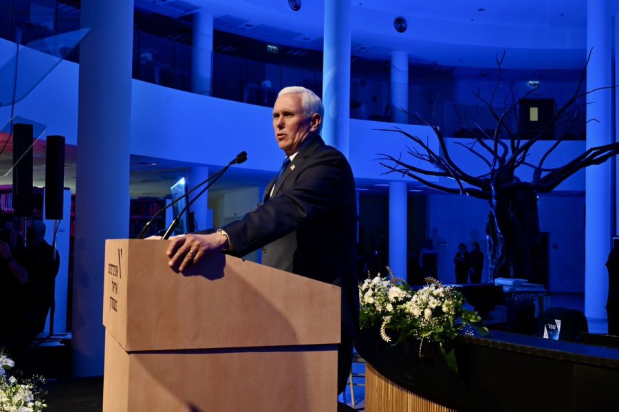 Former U.S. Vice President Mike Pence speaking at Ariel University in Israel, Mar. 9, 2022 (Photo: Mike Pence/Twitter)