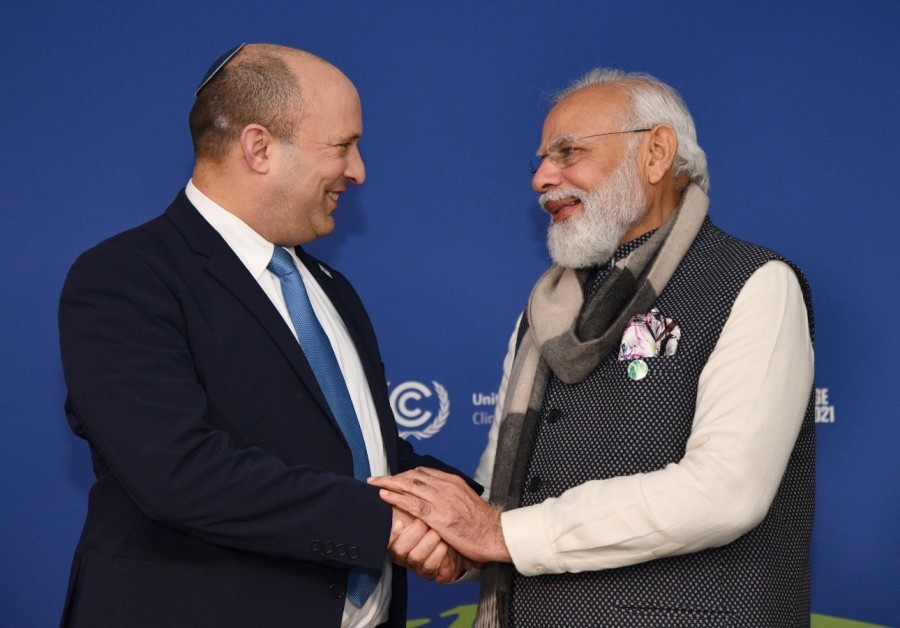 Israeli Prime Minister Naftali Bennett and Indian Prime Minister Narendra Modi at the UN Conference on Climate Change (Photo: Haim Zach/GPO)