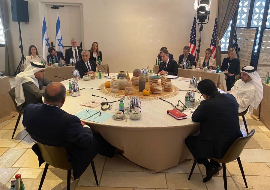 Morning discussion at the Negev Summit, Mar. 28, 2022 (Photo: Israeli Foreign Ministry)