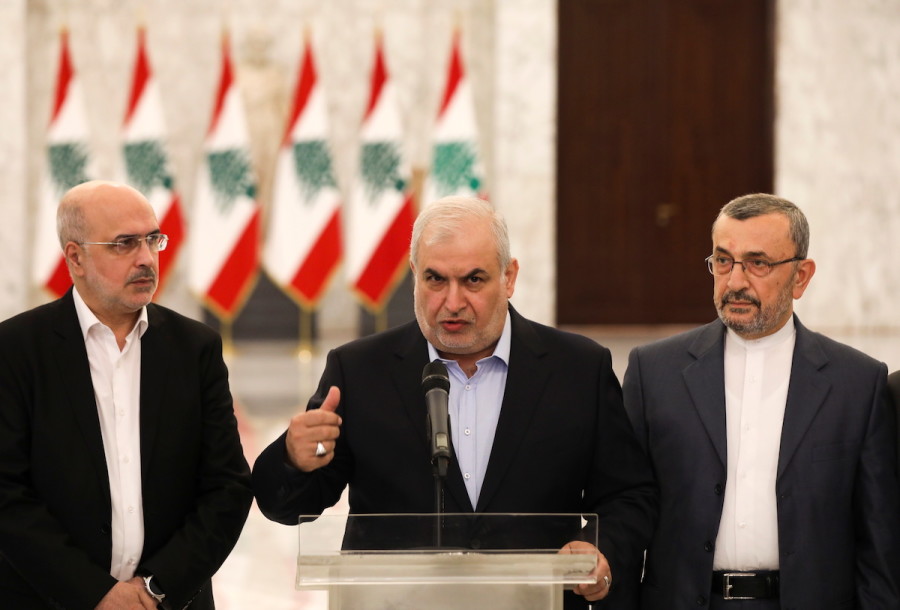 Head of Hezbollah's parliamentary bloc Mohammad Raad speaks at the presidential palace in Baabda, Lebanon, July 26, 2021. (Photo: Reuters/Mohamed Azakir