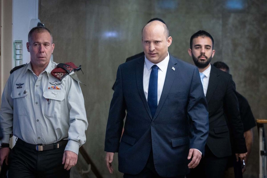 Israeli Prime Minister Naftali Bennett arrives at a Cabinet meeting at the Prime Minister's Office in Jerusalem, May 1, 2022. (Photo: Yonatan Sindel/Flash90)