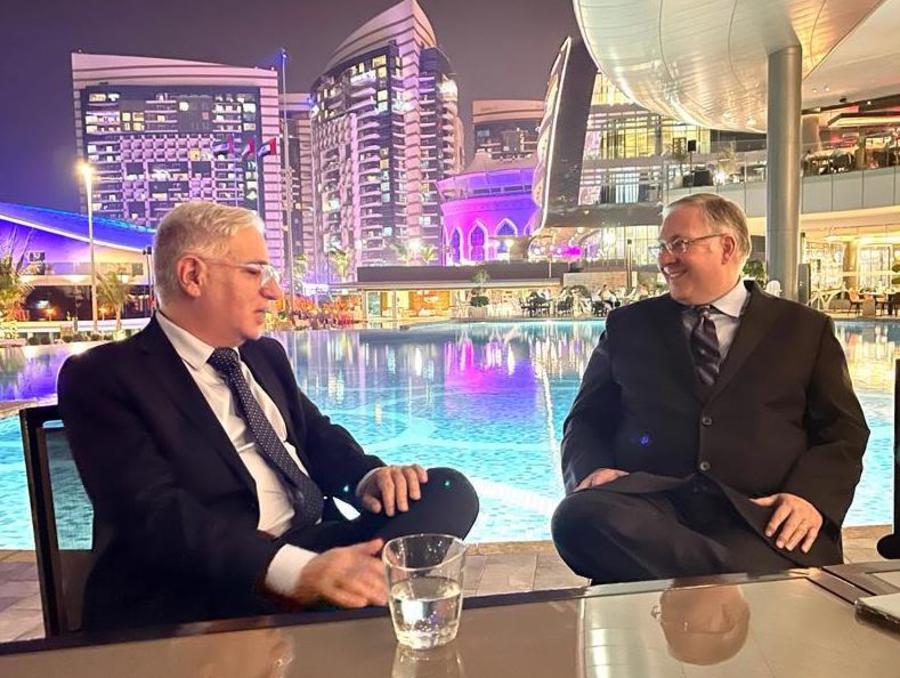 Joel C. Rosenberg speaks with Amir Hayek, Israel's ambassador to the UAE (Photo: ALL ISRAEL NEWS)