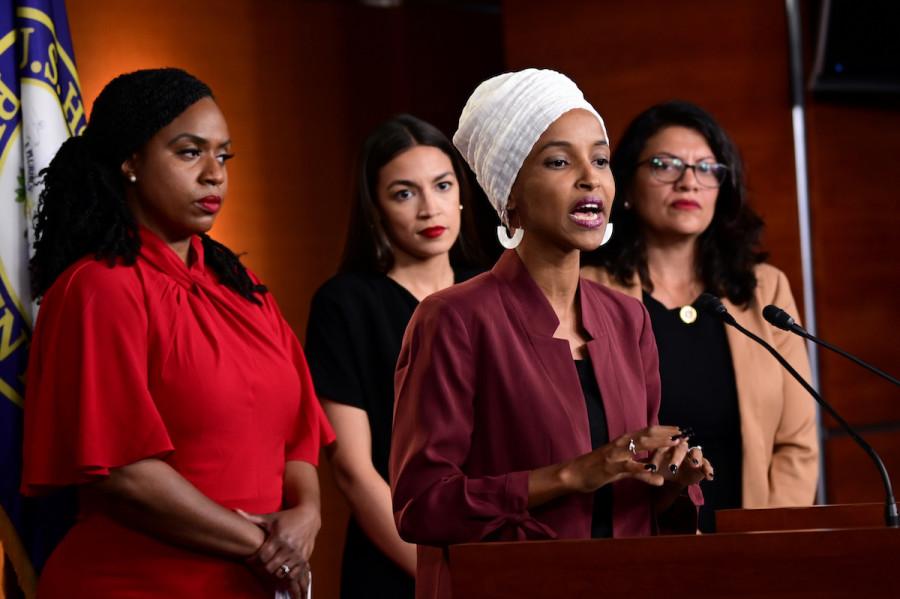U.S. Reps. Ayanna Pressley, Ilhan Omar, Alexandria Ocasio-Cortez and Rashida Tlaib hold a news conference on Capitol Hill in Washington, DC., July 15, 2019. (Photo: Reuters/Erin Scott)