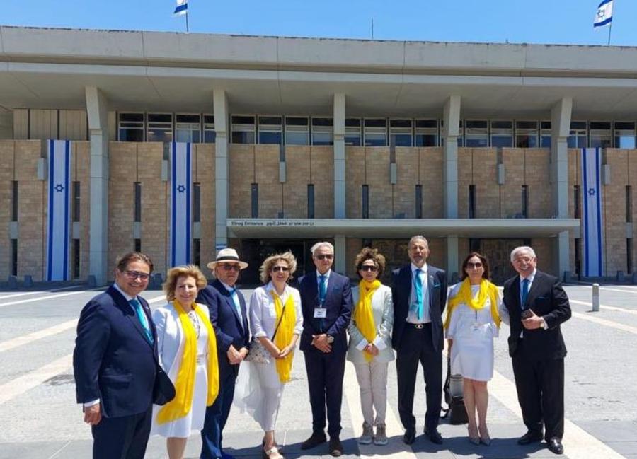 “Shoshana 2022, Mission to Israel,” a delegation of Iranians on a visit outside of the Israeli Knesset in Jerusalem (Photo courtesy)