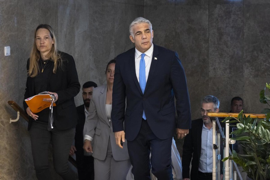Israeli Foreign Minister Yair Lapid arrives to a Cabinet meeting at the Prime Minister's Office in Jerusalem, May 22, 2022. (Photo: Olivier Fitoussi/Flash90)