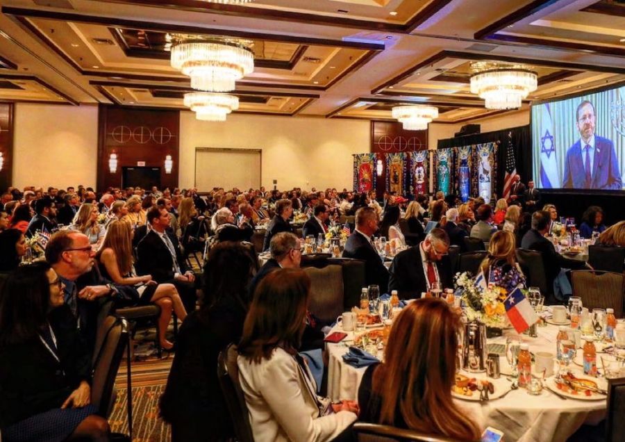 Israeli President Isaac Herzog addresses the Jerusalem Prayer Breakfast in Dallas, TX in a recorded video (Photo: Jerusalem Prayer Breakfast/Facebook)