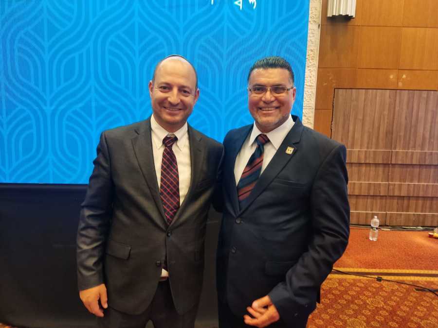 Nail Zoabi (R) and Amiad Cohen, CEO of Tikvah Fund Israel, at the Israeli Conservatism Conference, May 26, 2022. (Photo: Mark Nomdar)