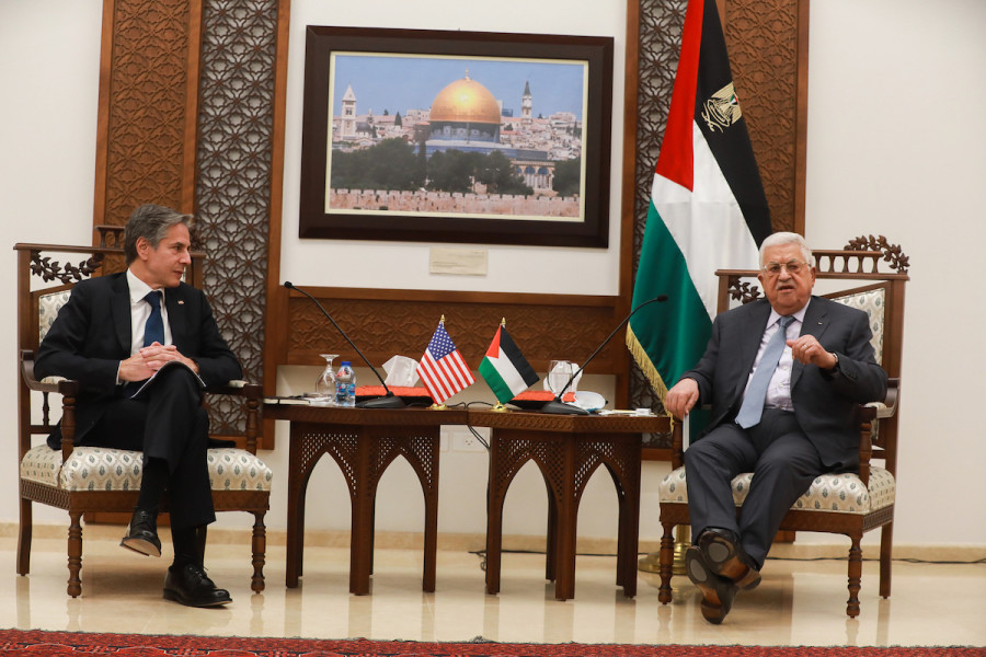 U.S. Secretary of State Antony Blinken meets with Palestinian Authority President Mahmoud Abbas in Ramallah, May 25, 2021. (Photo: Flash90)