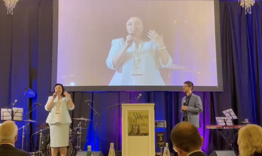 Knesset Member Tatiana Mazarsky speaks at the Jerusalem Prayer Breakfast, June 2, 2022 (Photo: ALL ISRAEL NEWS)