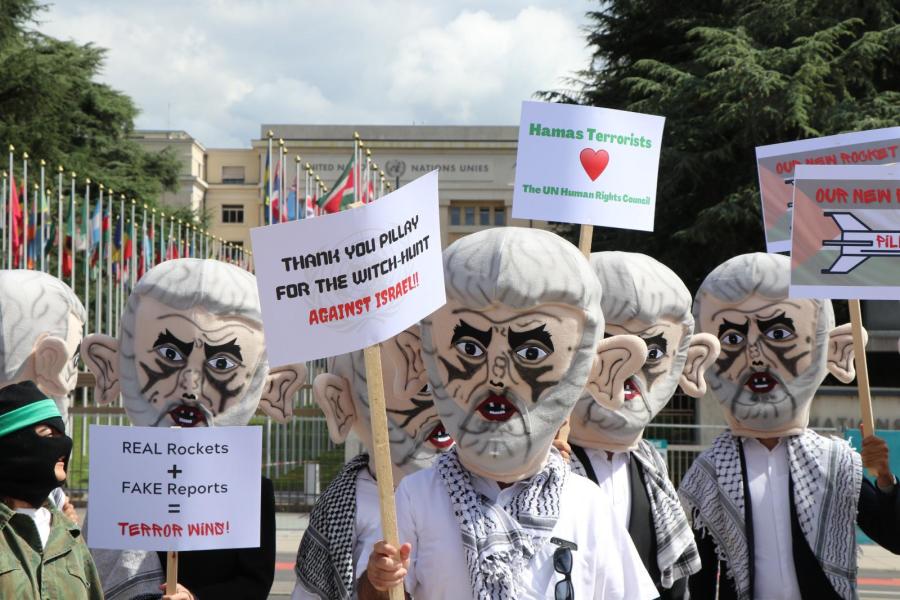 Rally in anticipation of UN report features IDF soldiers dressed as Hamas terrorists thanking the United Nations (Photo: Shurat HaDin)