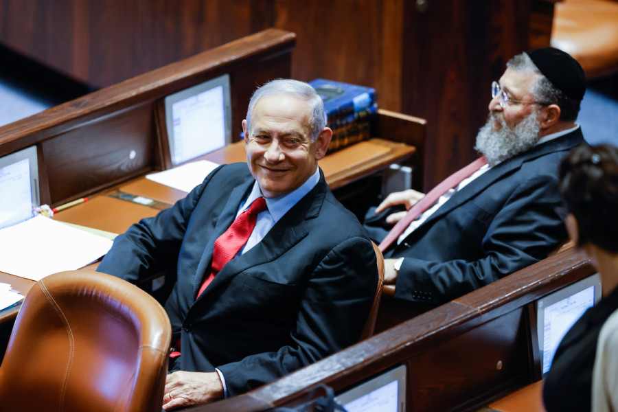Opposition Leader Benjamin Netanyahu seen during a discussion and a vote on a bill to dissolve the Knesset, June 22, 2022. (Photo: Olivier Fitoussi/Flash90)