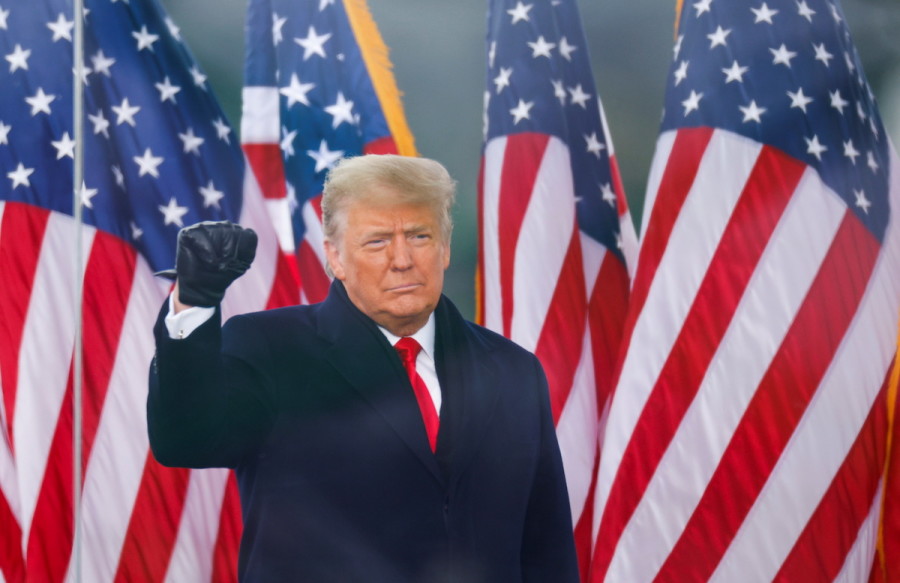 Then-U.S. President Donald Trump makes a fist during a rally to contest the certification of the 2020 U.S. presidential election results by the U.S. Congress, in Washington, DC., Jan. 6, 2021. (Photo: REUTERS/Jim Bourg)
