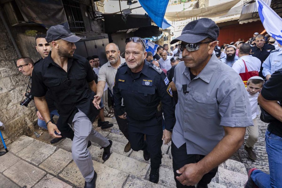 Police Commissioner Kobi Shabtai walks through the Muslim quarters of Jerusalem's Old City, during Jerusalem Day celebrations, May 29, 2022. (Photo: Olivier FItoussi/Flash90)