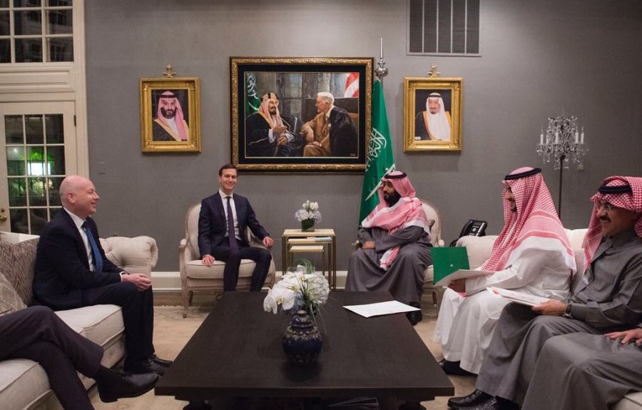 Jason Greenblatt (left) and Jared Kushner meet with Saudi Crown Prince Mohammed bin Salman (Photo: Saudi Embassy in the US/Twitter)