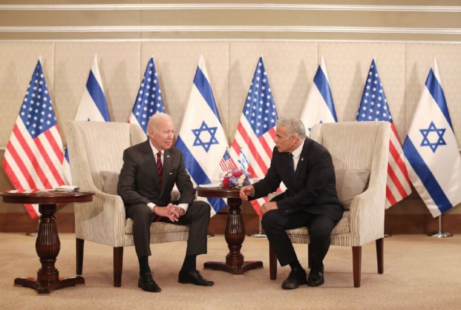 U.S. President Joe Biden and Israeli Prime Minister Yair Lapid met privately in Jerusalem, July 14, 2022. (Photo: Kobi Gideon/GPO)